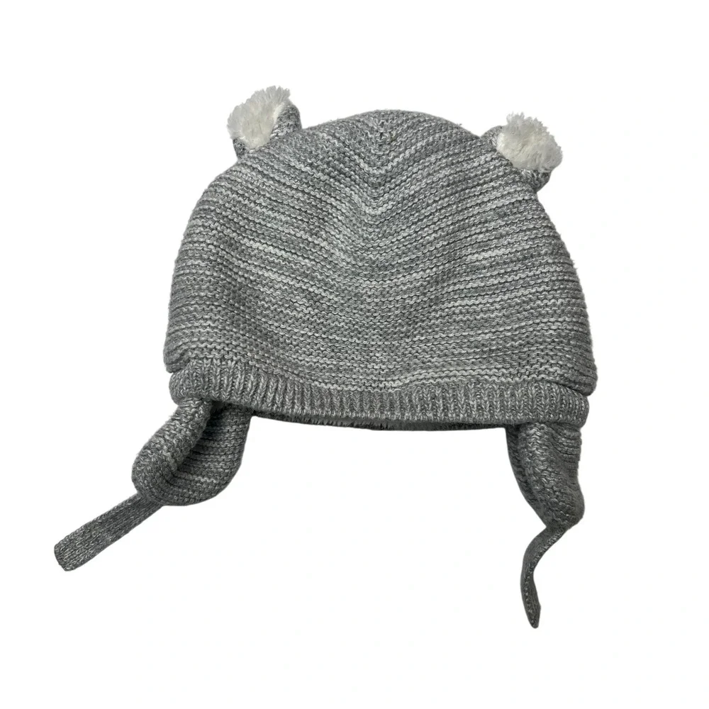 Kids Gray Knit Bear Ear Winter Hat‎ with Sherpa Lining and Ear Flaps